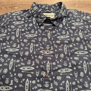 Mountain Khakis Shirt Men XL Blue Western kayak All Over Print 100% Cotton Adult